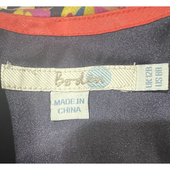 Boden Floral Sheath Silk Blend Roll Collar Dress Navy Size 8 - Picture 6 of 7